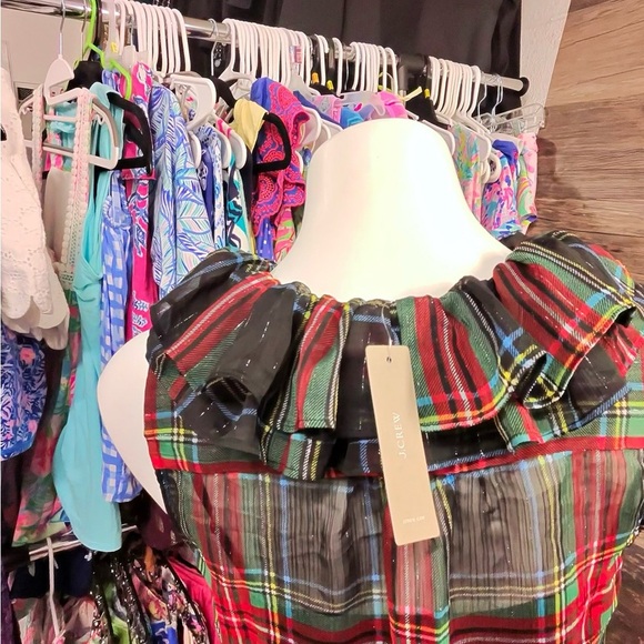 J. Crew Ruffled Red and Green Plaid Sleeveless Tank Top - Picture 4 of 11